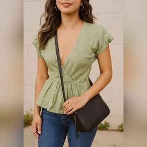 NWOT The Good Jane Peplum Sage Short Sleeve Blouse Sz S